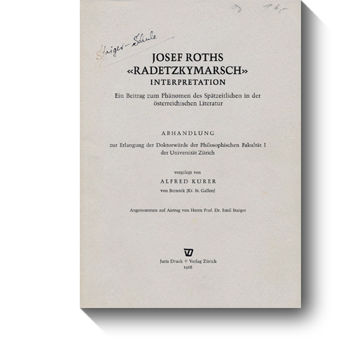 Titel der Dissertation „Joseph Roths «Radetzkymarsch»“. © Juris, 1968