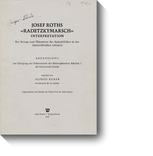 Titel der Dissertation „Joseph Roths «Radetzkymarsch»“. © Juris, 1968